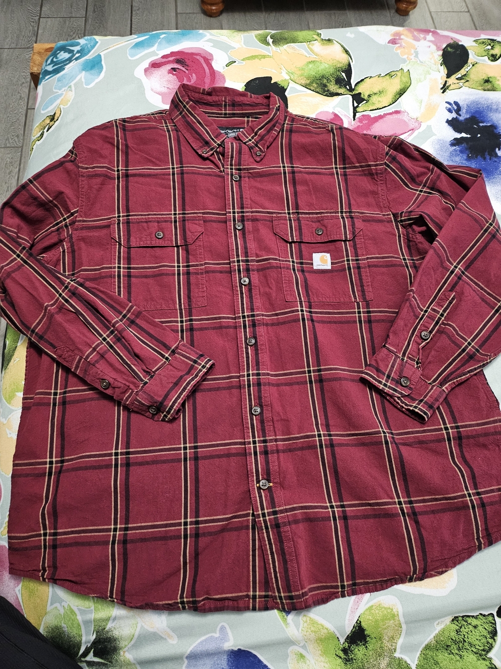 Carhartt Men’s Red Plaid Button-Down Work Shirt